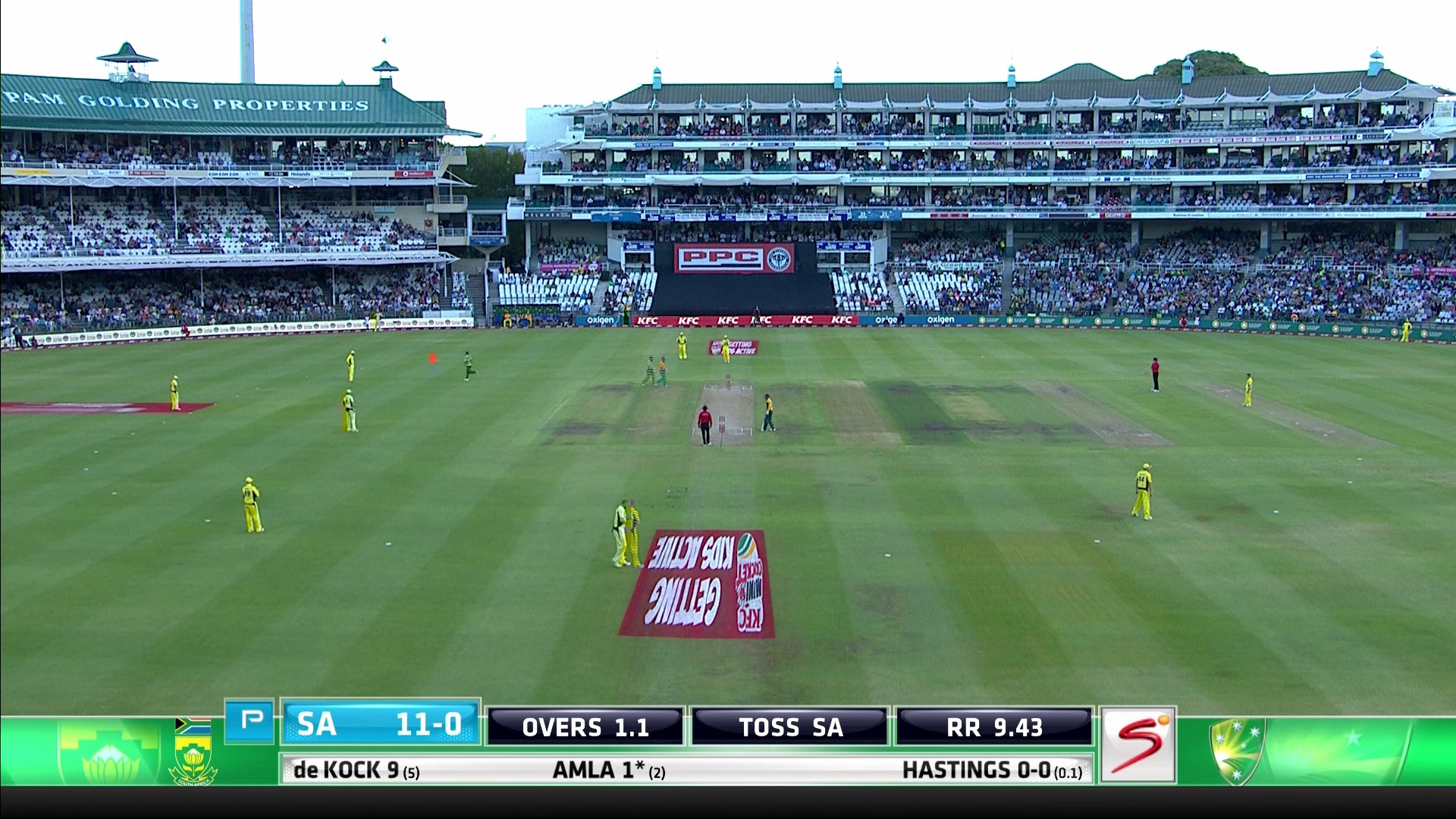 Intelsat 20 @68.5 3828 H 7200 hd feed Aus vs SA  3rd T20