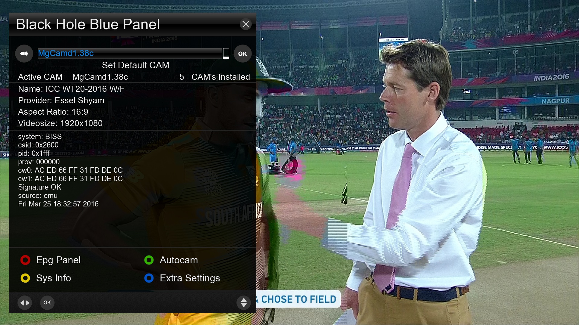 3930 V 9600 Asiasat 100.5 e  ICC WT20-2016 WF HD